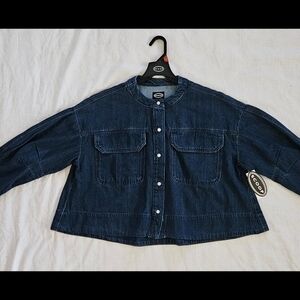 Scoop Cropped Oversized Denim Button Down Shirt Women Size M, NWT